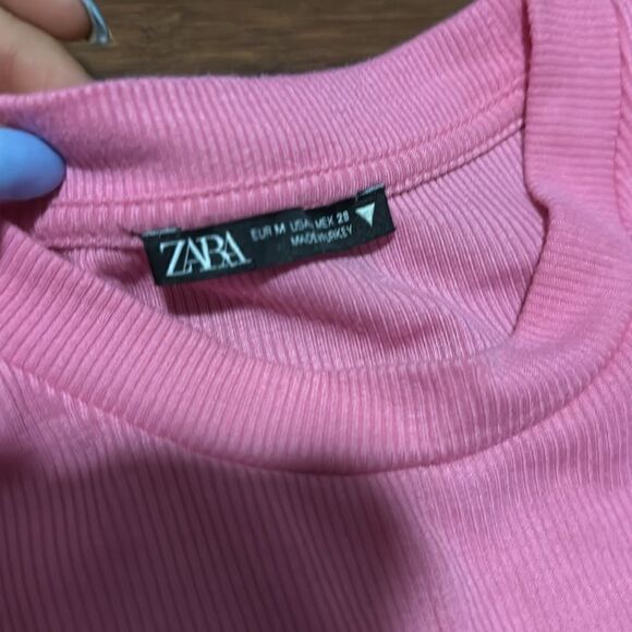 Pink Zara Ribbed Crop Top - Side Tie Up - Can Adjust Length - T Shirt - Medium - Picture 3 of 4